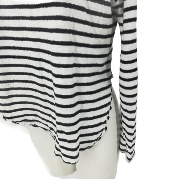 Lovestitch Linen Striped Shirt Size S Long Sleeve Distressed Lagonlook Hole Hem - Picture 7 of 12